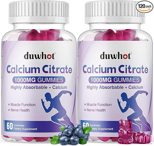 Calcium Citrate Gummies, Chewable Calcium Citrate 1000mg for Bone, Muscle & Immune Support, Ultimate Absorption Calcium Supplements for Women & Men, Blueberry,120 Chews