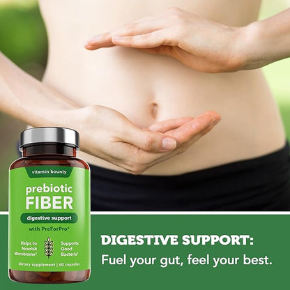 Vitamin Bounty Prebiotic Capsules - PreforPro® Prebiotics Supplement for Women & Men Digestive Health & Advanced Gut Health – No Fiber, No Bloating – Boosts Probiotic Effectiveness – 60 Vegan Cap