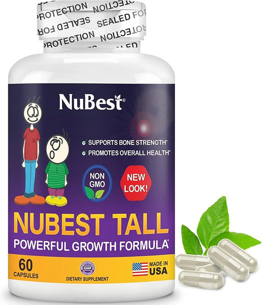 NuBest Tall - Calcium Supplement - Magnesium Supplement for Bones, Teeth - Support Bone Strength, Enhanced Immunity for Ages 5+ with Vitamin D3, Vitamin K2 and Blended Herbs - 60 Capsules