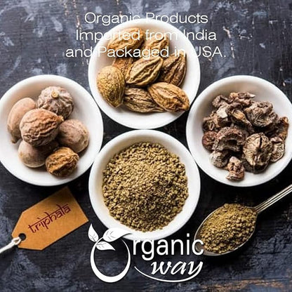 Organic Way Triphala Herbal Powder - Amla, Haritaki & Bibhitaki Formula | Kosher & USDA Certified | Vegan, Non-GMO & Gluten Free | Tested for Heavy Metal and Purity | 100% Raw from India (1LBS / 16Oz)