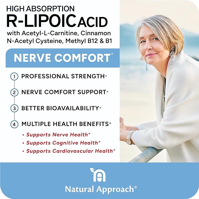HIGH ABSORPION R-LIPOIC Acid - Supports Nerve Health - Tingling Fingers, Hands, Toes & Feet - Supports Healthy Aging, Cardiovascular Health & Overall Wellbeing* - 60 Vegan Capsules