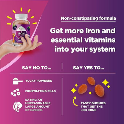 Natural Multivitamin Iron Gummies for Adults - Adult Gummy Vitamins with Iron and Energy Boost B Complex Vitamins - Gummy Supplement and Mental Clarity Focus Multivitamin