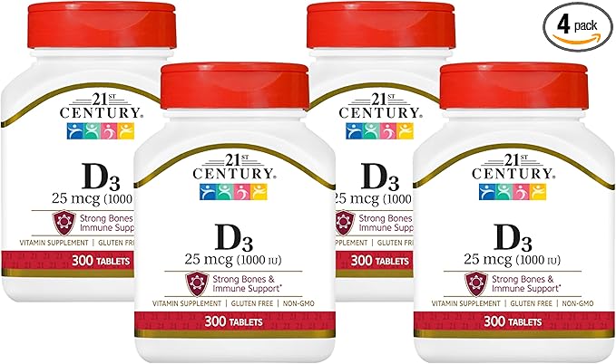 21st Century D 1000 IU Tablets, 300 Count (Pack of 4)