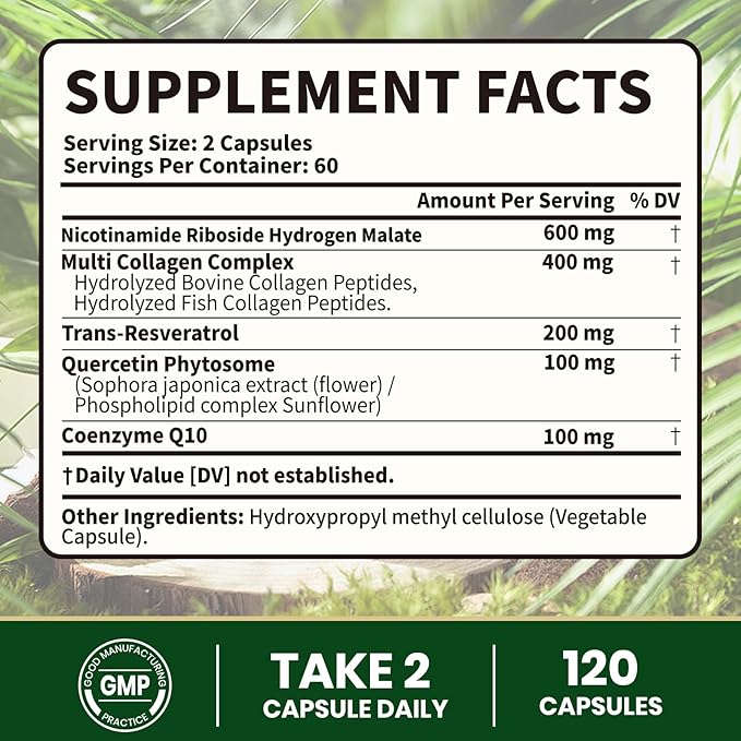 VEV Liposomal NAD+ Supplement – NAD Resveratrol Supplement with Collagen, CoQ10, Quercetin – 120 Capsules – NAD Supplements for Women & Men – Cellular Energy & Wellness Support