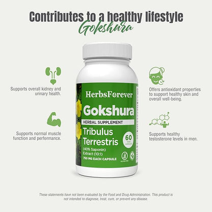 Tribulus Terrestris Gokshura 750mg | 30% Saponins, 60 Vegan Capsules | Ayurvedic Supplement for Vitality, Energy, Stamina & Wellness Support