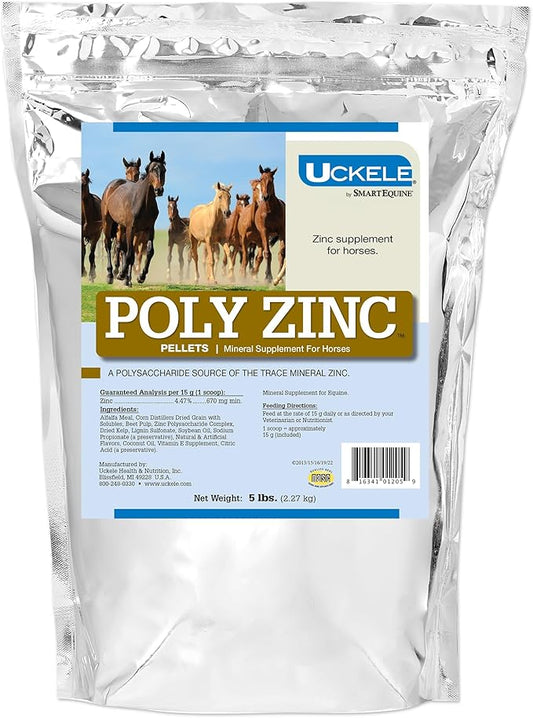 Uckele by SmartEquine Poly Zinc Pellets | Pelleted Zinc Supplement for Horses | Hoof Care Vitamins and Minerals Pellets | Supports Bone and Hoof Wellness | Equine Skin Coat Supplement | 5 lb