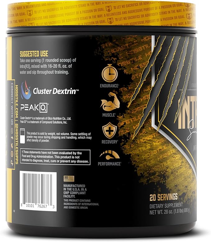 HOSSTILE Intra[R3] Intra Workout Powder, Intra Workout Carb, EAA & BCAA Drink, Enhance Energy & Endurance, Improve Muscle Recovery, Build Lean Muscle, Pineapple Rush, 20 Servings