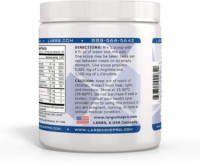 L-ARGININE PRO | 5,500mg L-Arginine Plus L-Citrulline 1,100mg Raspberry & Grape Powder Drink Mix Supplement for Increased Nitric Oxide Production
