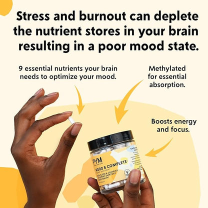 Vitamin B Complex Mood Support Supplement by PYM (30 Count) | Methylated B Complex for Everyday Mood & Energy Support | Non-GMO, Vegan, Gluten-Free