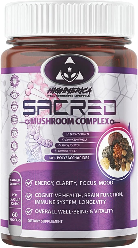 7 Sacred Mushroom Complex - Lion's Mane, Cordyceps, Reishi, Turkey Tail, Chaga, Maitake & Shiitake - Nootropic for Brain and Cognitive Support - Energy & Immunity