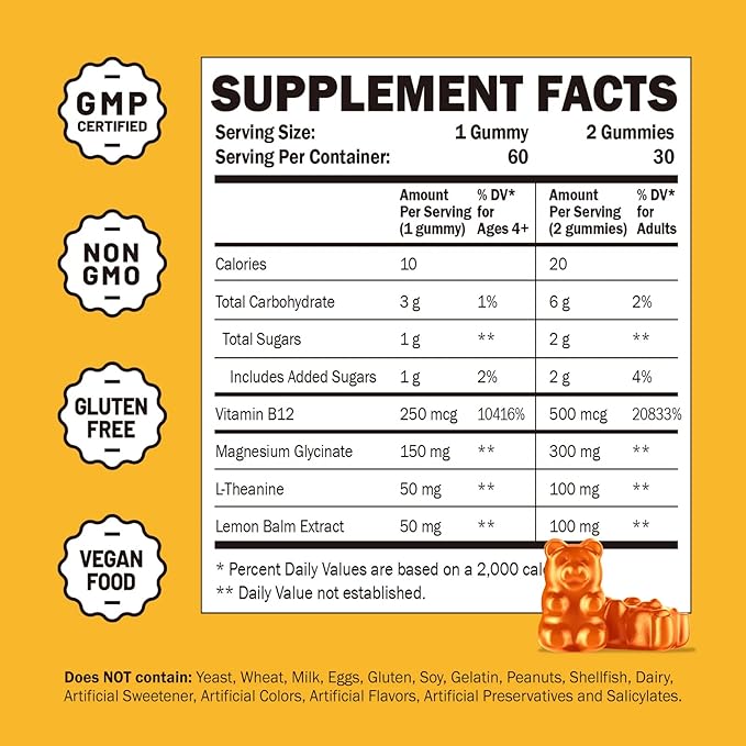 Magnesium Glycinate Gummies for Kids & Adults - Magnesium Glycinate 300mg Chewable Supplement - Promotes Sleep, Muscle, Relaxation (60Count)