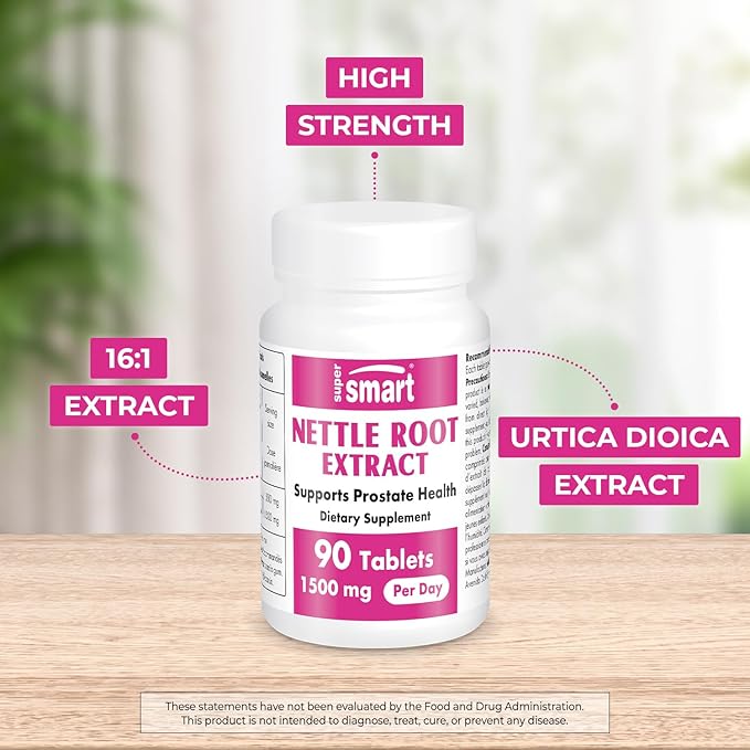 Supersmart - Stinging Nettle Root Extract 16:1 (Urtica Dioica) 1500 mg per Day - Prostate & Urinary Health Supplement - Allergies Support | Non-GMO & Gluten Free - 90 Tablets