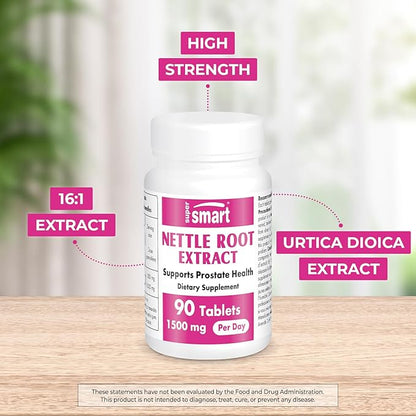 Supersmart - Stinging Nettle Root Extract 16:1 (Urtica Dioica) 1500 mg per Day - Prostate & Urinary Health Supplement - Allergies Support | Non-GMO & Gluten Free - 90 Tablets