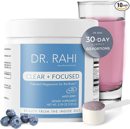 Magnesium Powder Supplement Made in USA MixedBerry 150g- Patented Magnesium L-Threonate Powder, Brain Support, Non-GMO Easy to Mix Magnesium Supplement Powder for Adults-Clear and Focused by Dr. Rahi