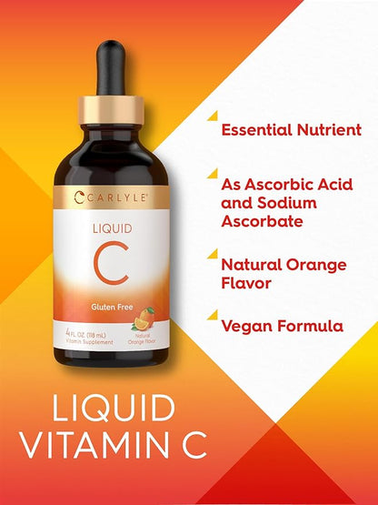 Carlyle Vitamin C Liquid | 4 fl. oz | Orange Flavor | Vegan, Non-GMO, Gluten Free Supplement