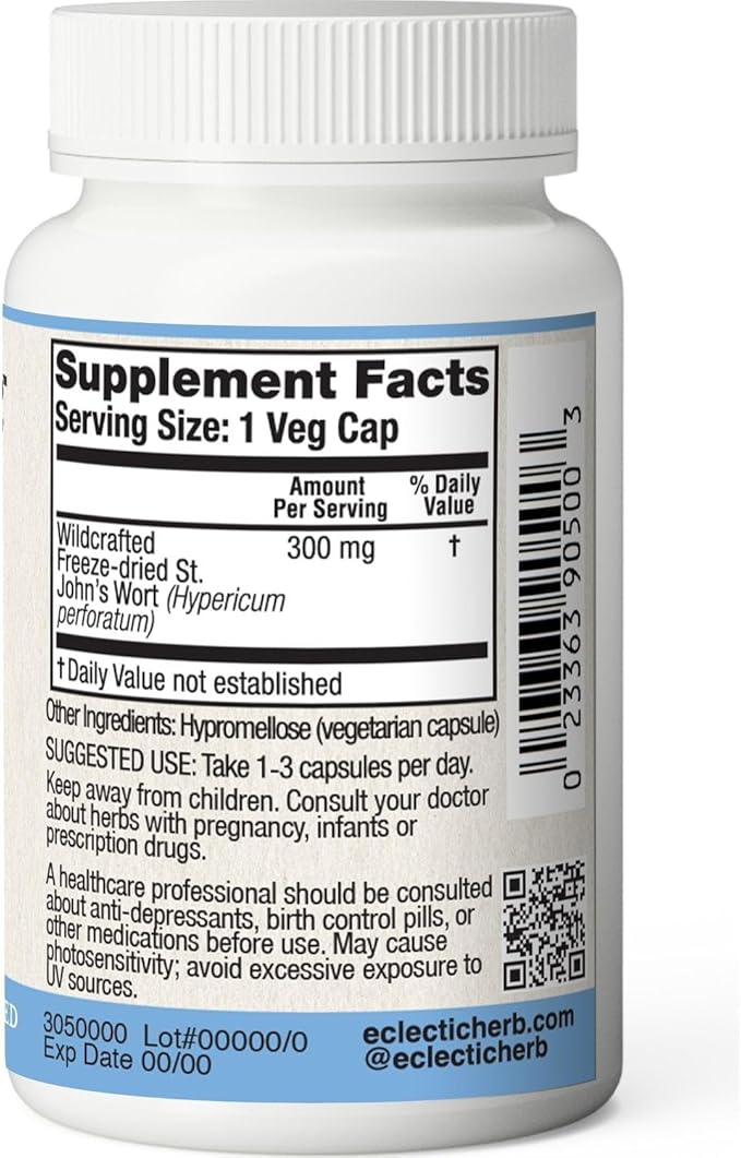Eclectic Institute Raw Fresh Freeze-Dried Non-GMO St. John's Wort | Herbal Health Supplement, Promotes a Positive Mood | 90 CT