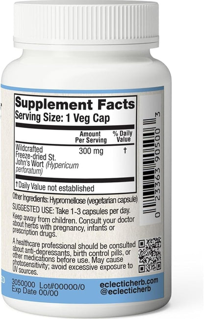 Eclectic Institute Raw Fresh Freeze-Dried Non-GMO St. John's Wort | Herbal Health Supplement, Promotes a Positive Mood | 90 CT