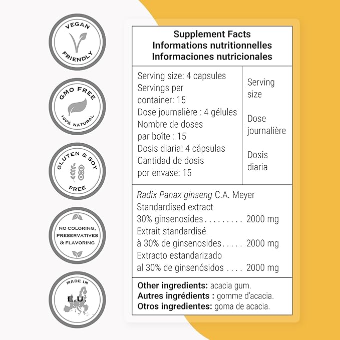 Supersmart - Ginseng 30% 2000mg per Day (High Strength) - Radix Panax Ginseng Supplement - Ginseng CA Meyer 30% Ginsenosides | Non-GMO & Gluten Free - 60 Vegetarian Capsules