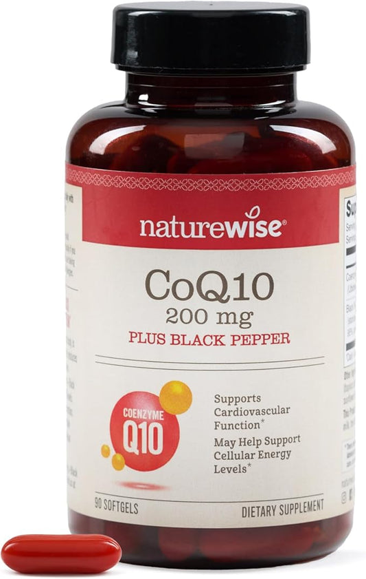 NatureWise CoQ10 200mg Softgels, High Absorption Coenzyme Q10 with BioPerine Black Pepper - Antioxidant for Heart Health + Cellular Energy - Vegan, Non-GMO, Gluten-Free - 90 Count[3-Month Supply]