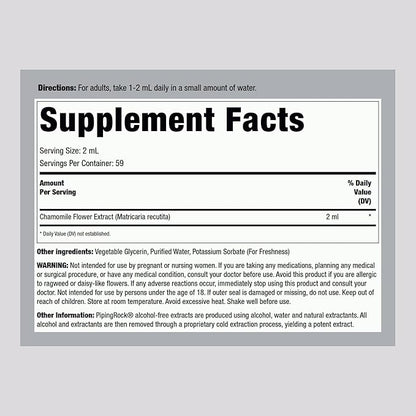 Piping Rock Chamomile Flower Extract Liquid | 4 fl oz | Alcohol Free Tincture | Certified Botanical | Vegetarian, Non-GMO, Gluten Free Supplement