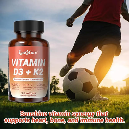 Vitamin D3 K2 10000 IU Plus K2 (MK-7) 200 mcg, 120 Coconut Oil Softgels| 2 in 1 VIT D & K Complex | Supports Calcium Absorption, Bone, Teeth, Heart & Immune Health,120Count