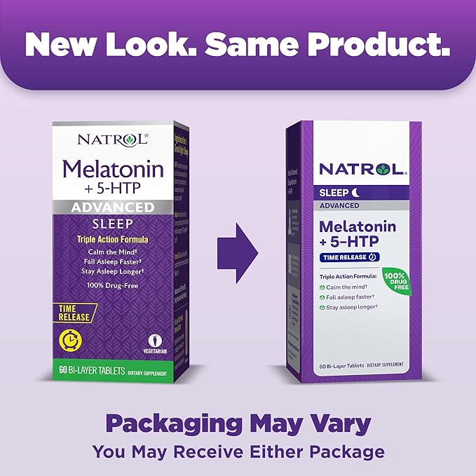 Natrol Advanced Sleep Melatonin + 5HTP, 6mg, Calming Sleep Aid for Restful Sleep, 60 Time-Release Tablets, 60-Day Supply (Pack of 12)
