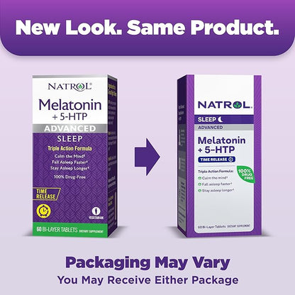 Natrol Advanced Sleep Melatonin + 5HTP, 6mg, Calming Sleep Aid for Restful Sleep, 60 Time-Release Tablets, 60-Day Supply (Pack of 12)
