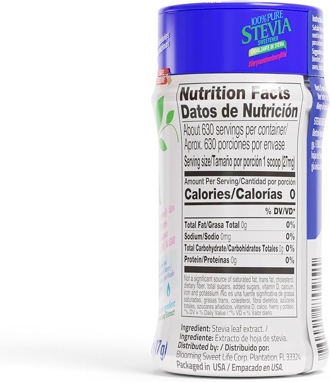 BSL 100% Pure Stevia Extract Powder Without Erythritol 0.6 Oz, No Artificial Sweetener, 620 Servings | Stevia No Erythritol | Zero Calorie & Keto Friendly, Pure Stevia Powder