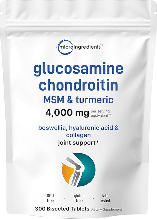 Glucosamine Chondroitin MSM and Turmeric Supplement 4,000mg Equivalent, 300 Bisected Tablets | 7-in-1 with Boswellia, Hyaluronic Acid, & Collagen Complex | Joint Health & Mobility Support