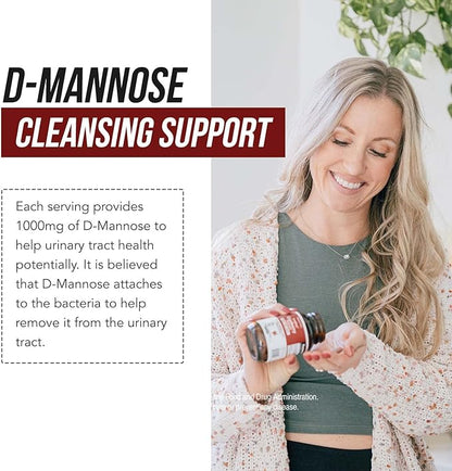 CranEaze®: Cranberry Juice Extract Plus D-Mannose – 36 mg PAC, 100% Soluble PAC - Supports Urinary Tract Health – Most Effective Cranberry Pills for Women, UTI Cranberry Supplement - 60 Capsules