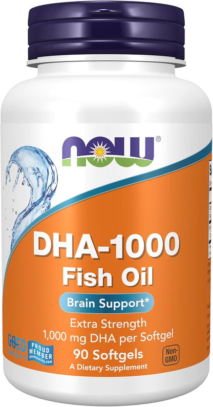 NOW Foods Supplements, DHA 1,000 Brain Support, Extra Strength, 1,000 mg DHA, 90 Softgels