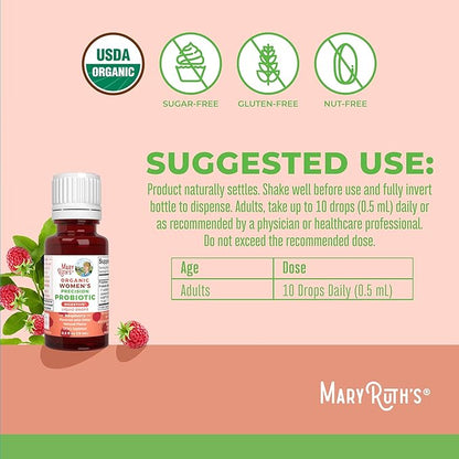 MaryRuth Organics USDA Organic Womens Probiotic Liquid Drops for Digestive Health | Targeted Support for Women | Four Probiotic Blend | Women's Wellness | Dairy Free | 30 Servings
