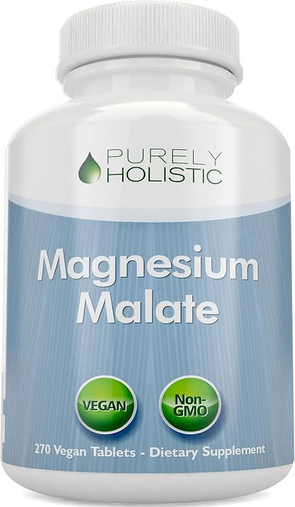 Magnesium Malate 400mg Tablets - 50% More 270 Vegetarian Tablets - Chelated Magnesium Supplement with Malic Acid - Promotes Energy Production and Muscle Recovery - High Absorption