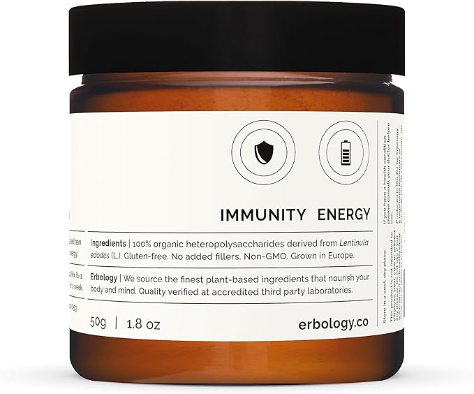 Erbology Organic Shiitake Mushroom Powder 50 Servings - 11% Beta-glucans - Immunity and Energy - Lentinula edodes - Small Batch - Sustainably Grown in Europe - Vegan - Non-GMO - No Added Fillers