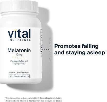 Vital Nutrients Melatonin 10mg | Vegan | Sleep Supplement to Support The Body's Natural Sleep Cycle* | Gluten, Dairy, Soy Free | 60 Capsules