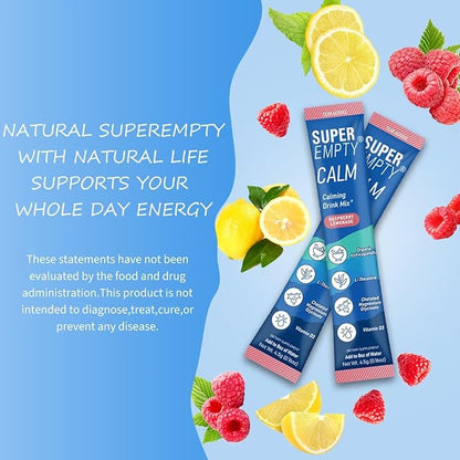 Calm Powdered Drink Mix, Cortisol Drink Mix Adaptogenic, Raspberry Lemonade Drink, L-Theanine, Ashwagandha, Magnesium Glycinate
