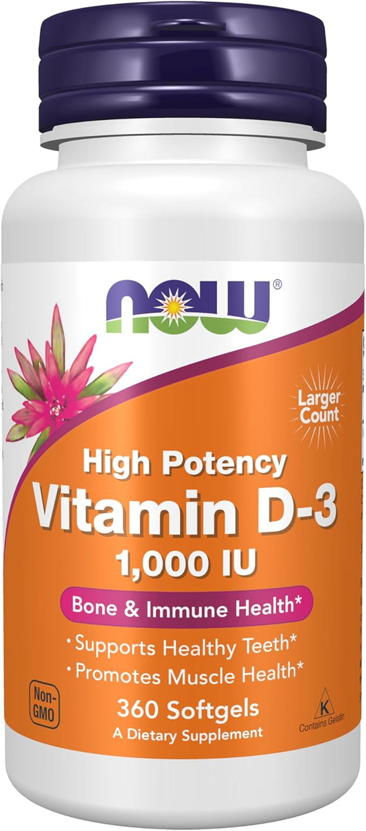 NOW Foods Supplements, Vitamin D-3 1,000 IU, High Potency, Structural Support*, 360 Softgels