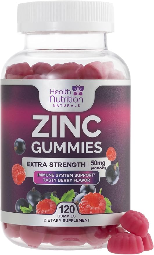 Zinc Gummy for Adults 50mg, Max Strength Bone, Skin Health & Immune Support Gummies, Vegan, Non-GMO & Gluten Free, Immune Health Support, Nature’s Antioxidant Chewable Zinc Vitamins - 120 Gummies