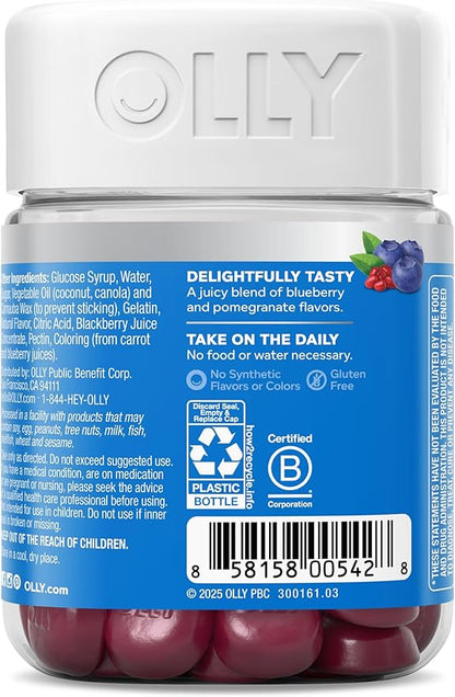 OLLY Glowing Skin Collagen Gummy, Hydrated, Youthful Skin, Hyaluronic Acid, Sea Buckthorn, Chewable Supplement, Berry, 25 Day Supply - 50 Count