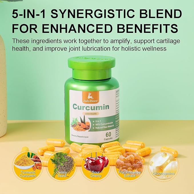 Curcumin Turmeric Complex 2 Bottles with Celery Seed, Sour Cherry, Frankincense Extract, Glucosamine, 95% Curcuminoids for Joint Health, Antioxidant, Immunity Support - 120 Capsules