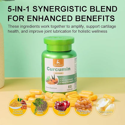 Curcumin Turmeric Complex 2 Bottles with Celery Seed, Sour Cherry, Frankincense Extract, Glucosamine, 95% Curcuminoids for Joint Health, Antioxidant, Immunity Support - 120 Capsules