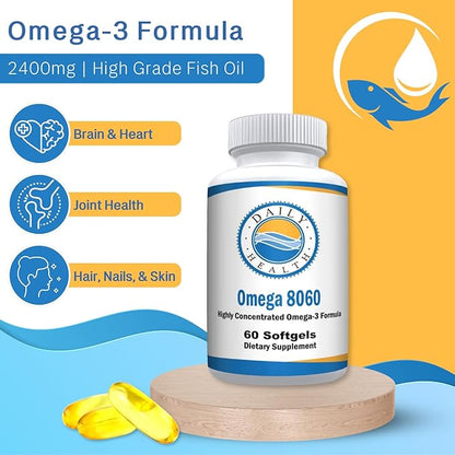 Omega 8060 2400mg Omega 3 Fish Oil Joint Health Supplement 60 softgel - 3 Month Supply - 3pk