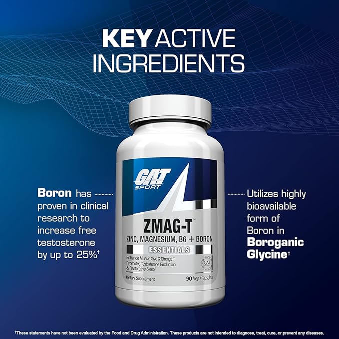 GAT Sport Essentials ZMAG-T Zinc, Magnesium, B6 + Boron, 90 Veg Capsules