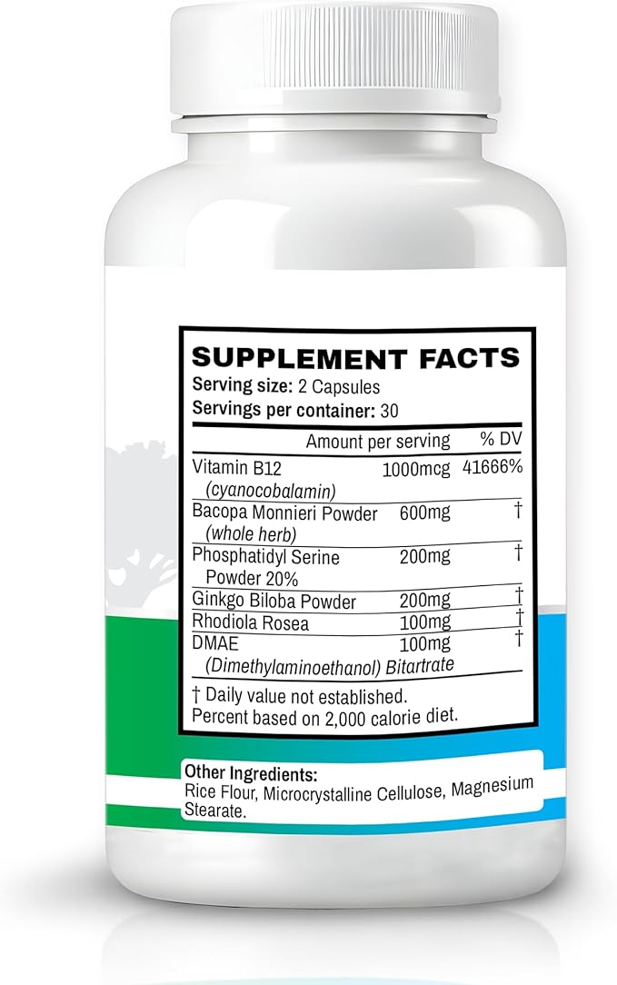 Memory Muscle - Nootropic Brain Support for Memory, Enhanced Focus & Mental Clarity - Featuring B12 for Energy