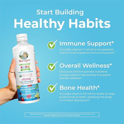 MaryRuth Organics Kids Multivitamin (Strawberry Cherry & Vanilla) & Turmeric & DHA Liposomal (Sweet Ginger) | Clean Label Project Verified® | Vitamins for Joint Health & Overall Wellness | Vegan