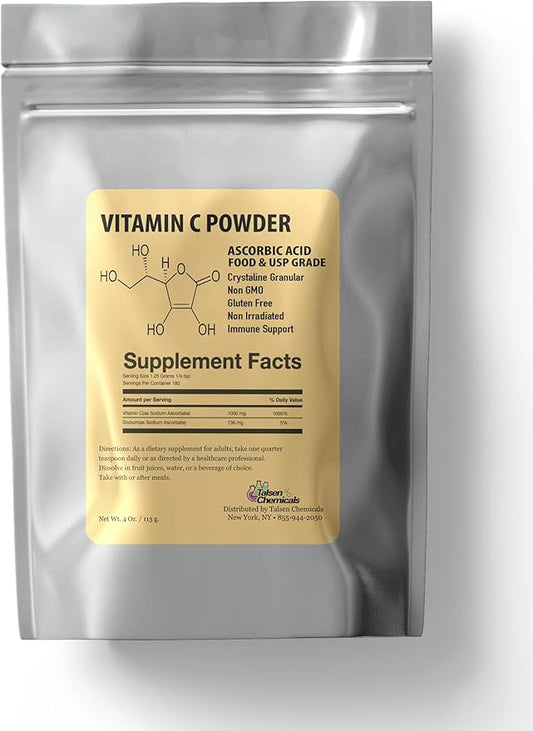 Pure Vitamin C Powder Organic (4 Oz / 113 g) Ascorbic Acid Powder Powerful Antioxidant for Skin DIY Skin Care