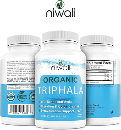 Triphala Capsules for Gut Health - 60 Counts | Organic Triphala Supplement | Digestion, Colon Cleanser & Detox, Immune System Support | USDA Certified Organic | Adaptogen Non-GMO