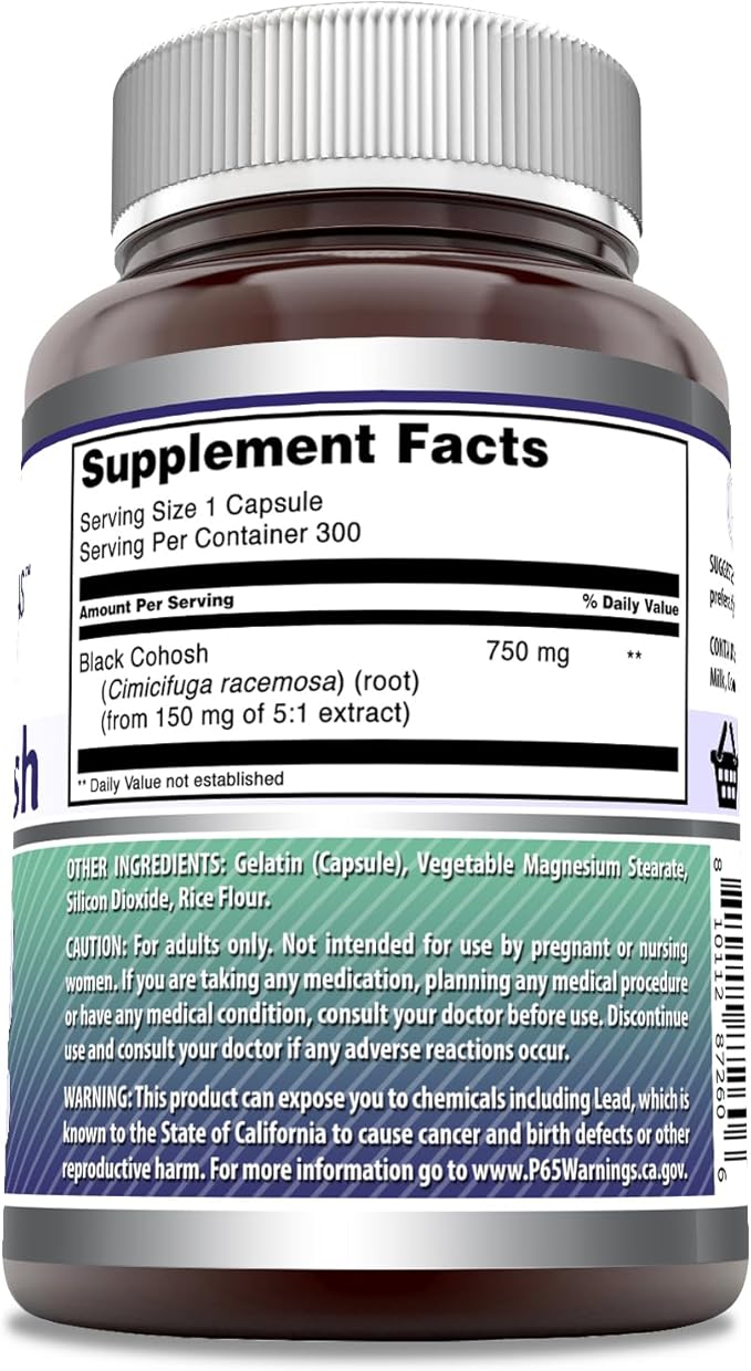 Amazing Formulas Black Cohosh Supplement | 750 Mg | 300 Capsules | Non-GMO | Gluten Free | Made in USA