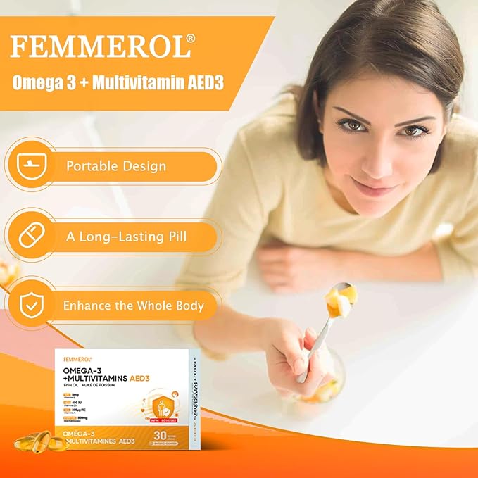Multivitamins with Omega-3, Multivitamin for Women and Men, Enteric Coated Fish Oil DHA/EPA with Vitamin A, Vitamin E and Vitamin D3 for Immune Function Support (1 Box_30 Softgels)