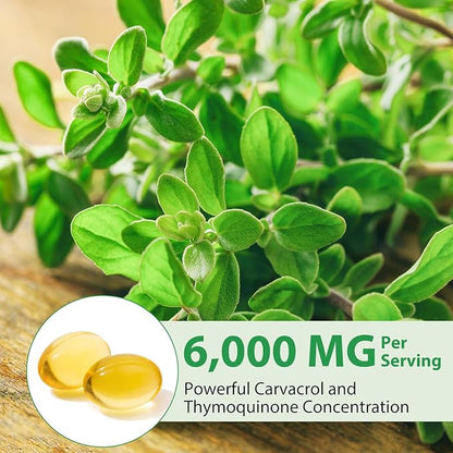 Oil of Oregano Softgels 6000mg, 2 in 1 Formulated with Black Seed Oil 200mg, Immune Support, Organic Oregano Oil Capsules, Natural Defense Supplement, Non-GMO, Easy to Swallow, 240 Softgels